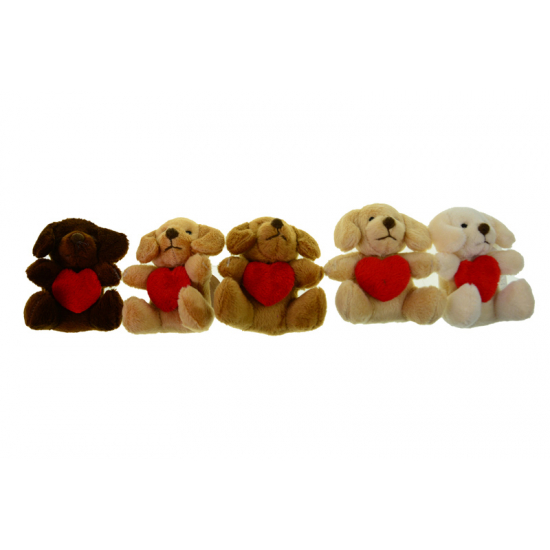 Figura kutya plüss szívvel 8cm többféle barna/fehér