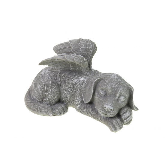 Figura kutya poly angyalszárnyakkal 25.5x14x12.5cm szürke