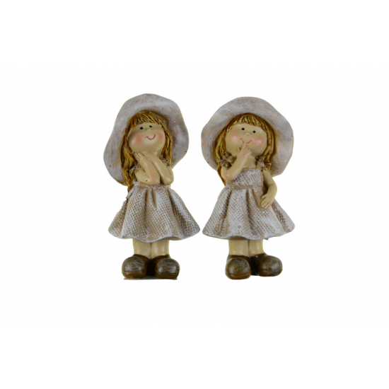 Figura lány poly 4*4*8.5cm kalapos 2féle barna