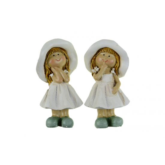 Figura lány poly 4*4*8.5cm kalapos 2féle fehér