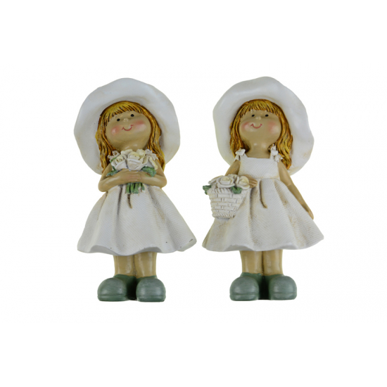 Figura lány poly 8*6.5*14cm kalapos virággal 2féle fehér