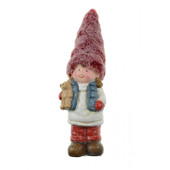 Figura lány terracotta sapkás H20 rózsaszín