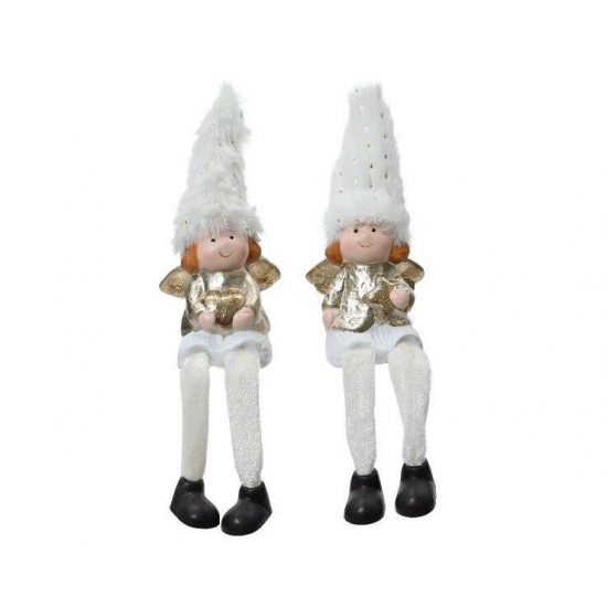 Figura lány terrakotta 23,5cm lógólábú fehér/arany