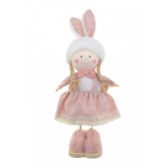 Figura lány textil 22cm rózsaszín
