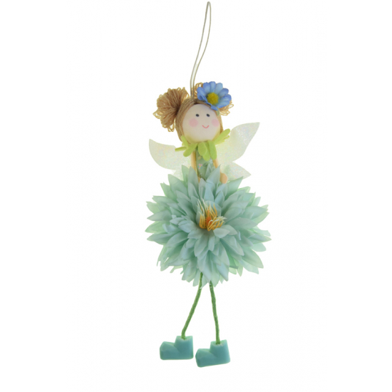Figura lány textil virágruhában 19cm akasztós menta
