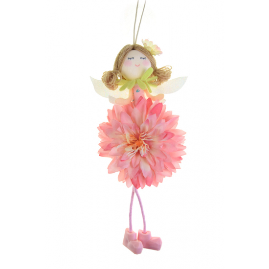 Figura lány textil virágruhában 19cm akasztós rózsaszín