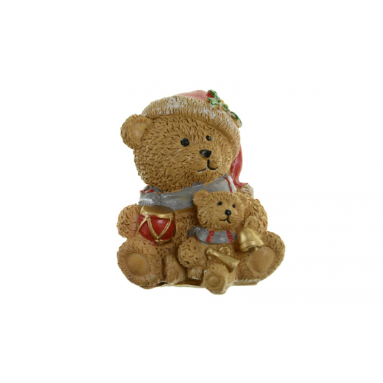 Figura maci kicsinyével poly 13,8*6*14,5cm hangszerekkel barna