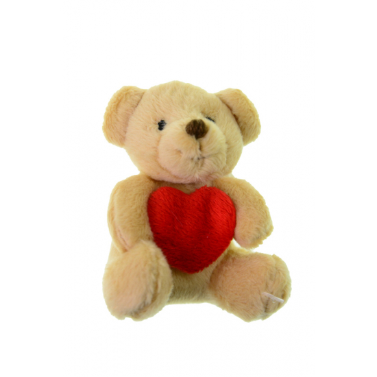 Figura maci plüss szívvel 8cm barna