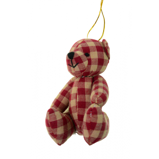 Figura maci textil kockás 12cm bordó