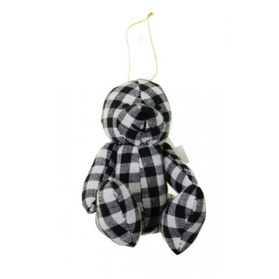 Figura maci textil kockás 12cm fekete