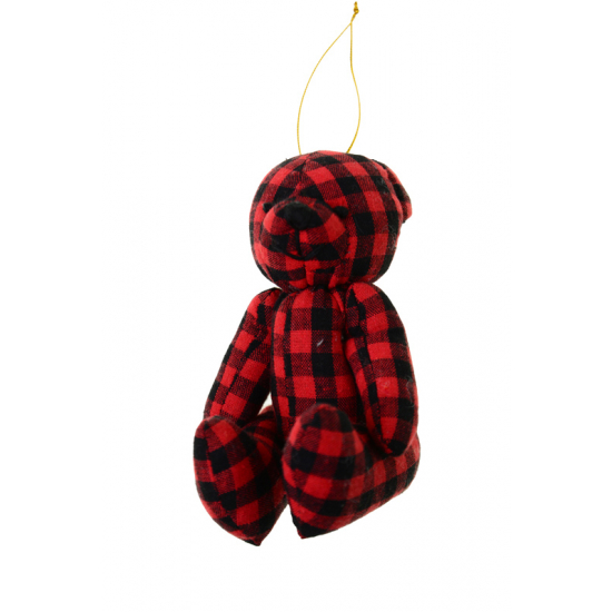 Figura maci textil kockás 12cm piros