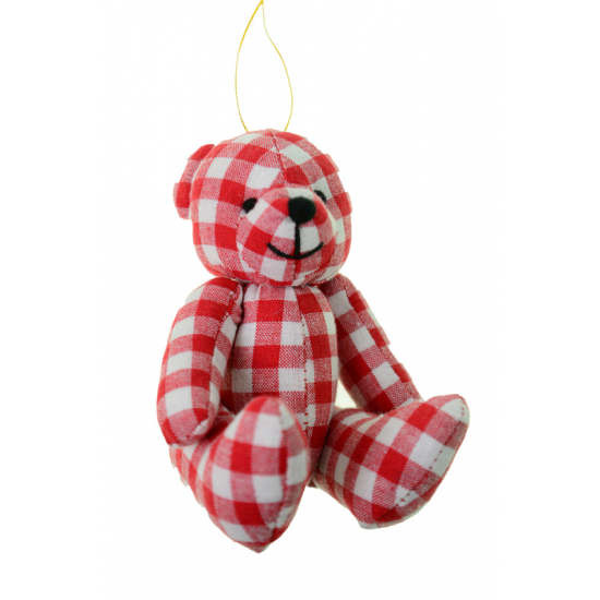 Figura maci textil kockás 12cm rózsaszín