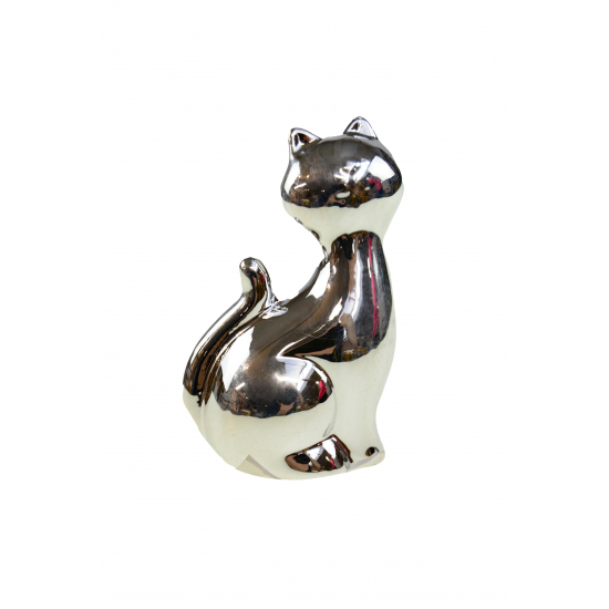 Figura macska kerámia 8,5cm ezüst/arany