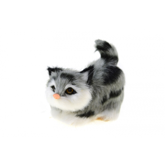 Figura macska plüss álló 8cm szürke/fehér