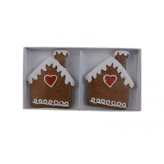 Figura mézeskalács ház poly 5,4*6,4*0,8cm s/2 szívvel fehér/barna