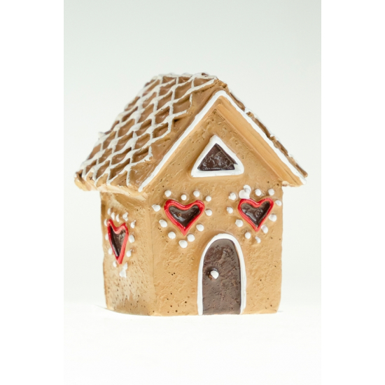 Figura mézeskalács ház poly 7,7cm szív ablakkal barna
