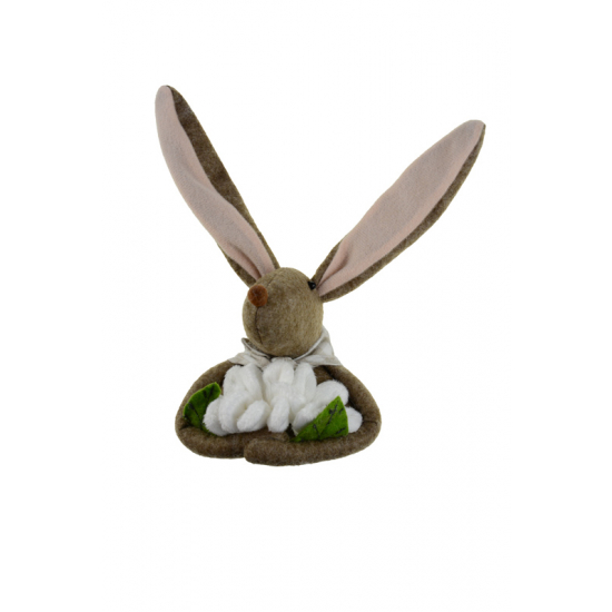 Figura nyúl plüss 12.5*10*22.5cm virággal barna