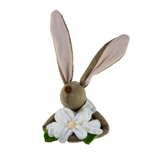 Figura nyúl plüss 16*12.5*31cm virággal barna