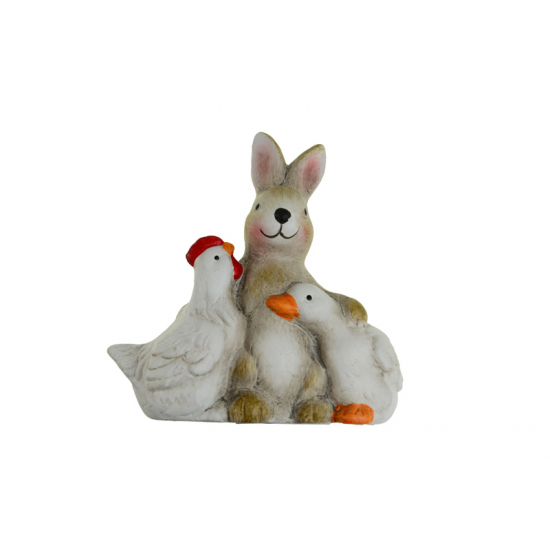 Figura nyúl poly 12*6*11.8cm csirkével, kacsával fehér