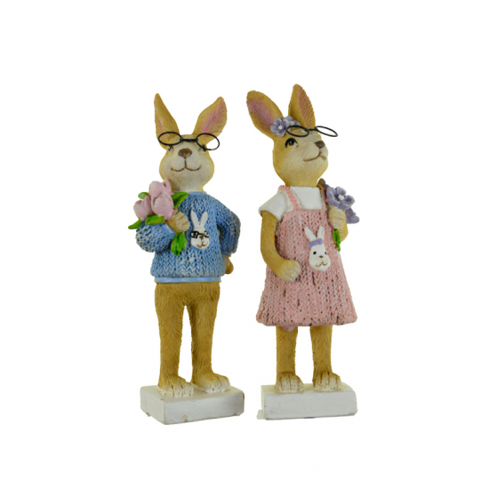 Figura nyúl fiú/lány poly 5*4.5*17cm rózsaszín/kék