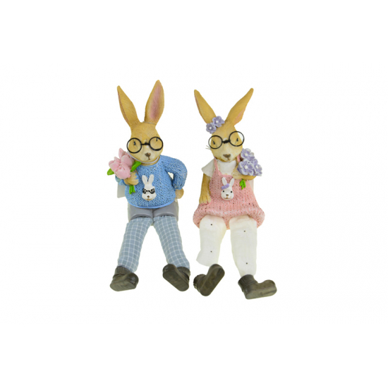 Figura nyúl lány poly 7*5.5*12cm lógólábú rózsaszín