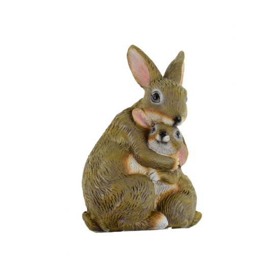 Figura nyúl poly 8.5*6.5*13.5cm kisnyuszival barna
