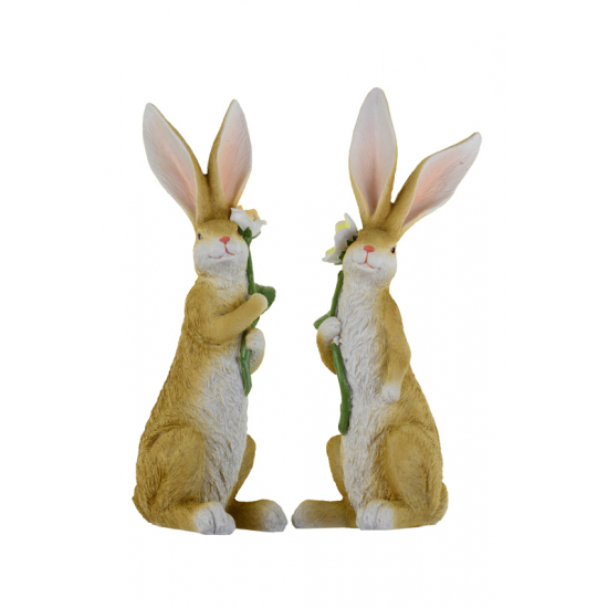 Figura nyúl poly 8*8.5*23cm virággal 2féle barna