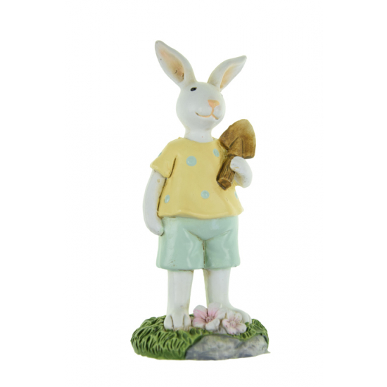 Figura nyuszi fiú poly 5.7*5.2*12.5cm fehér