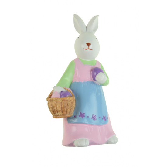 Figura nyuszi poly 14,7cm kosárkával fehér