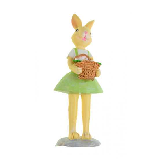 Figura nyuszi poly 16,3cm kosárral zöld