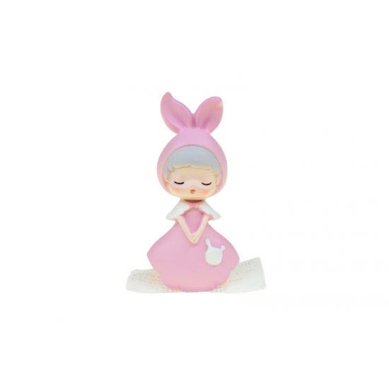 Figura nyuszijelmezes kislány poly 4*2,5*7cm rózsaszín