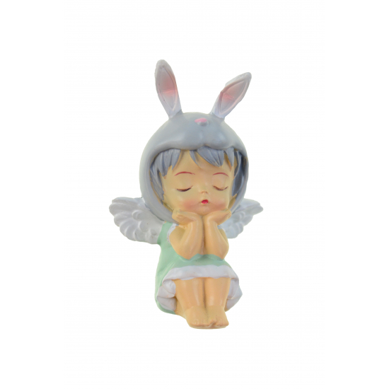 Figura lány poly nyuszijelmezes 4*3*7cm menta
