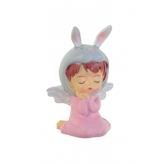 Figura lány poly nyuszijelmezes 4*3*7cm rózsaszín
