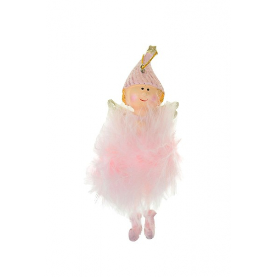 Figura angyal poly sapkás 5*5*14,5cm rózsaszín