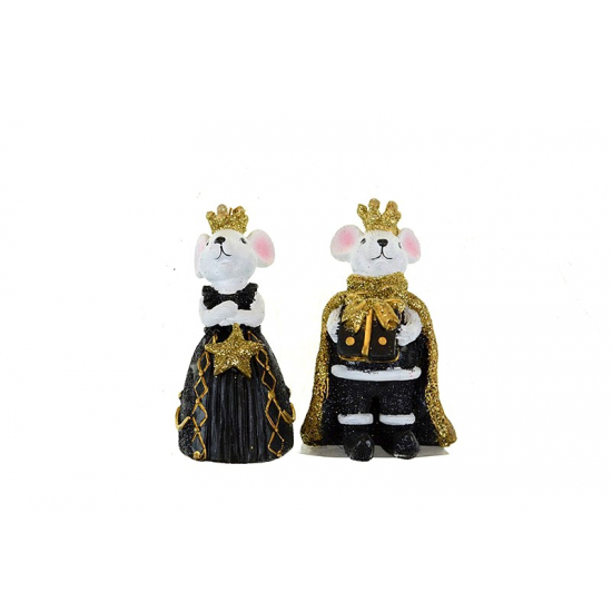 Figura egér poly koronával 3,5x8,5cm 2féle fekete