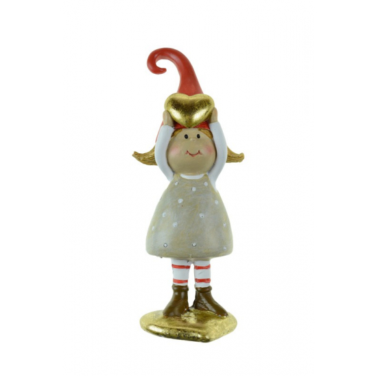 Figura lány poly szívvel 4.5*4*14.2cm arany