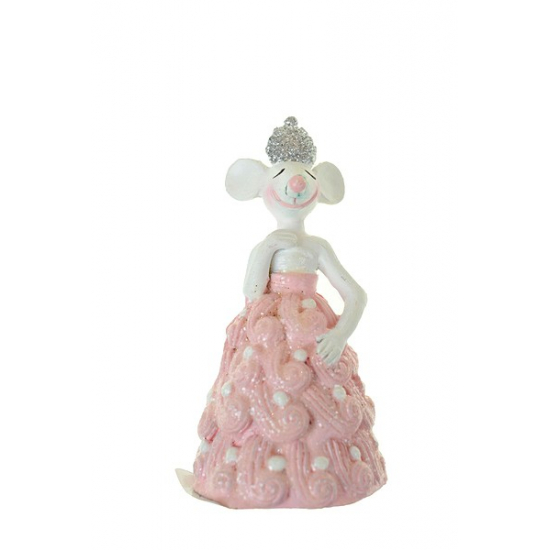 Figura egér lány poly 4,5*3*9,5cm fehér/rózsaszín