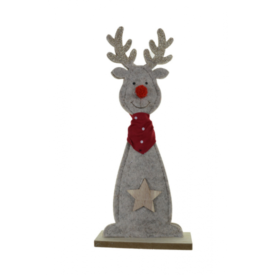 Figura szarvas filc/fa H30cm bézs/piros