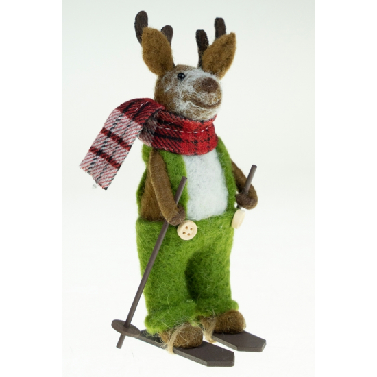 Figura szarvas gyapjú 15*9*11cm síelő zöld