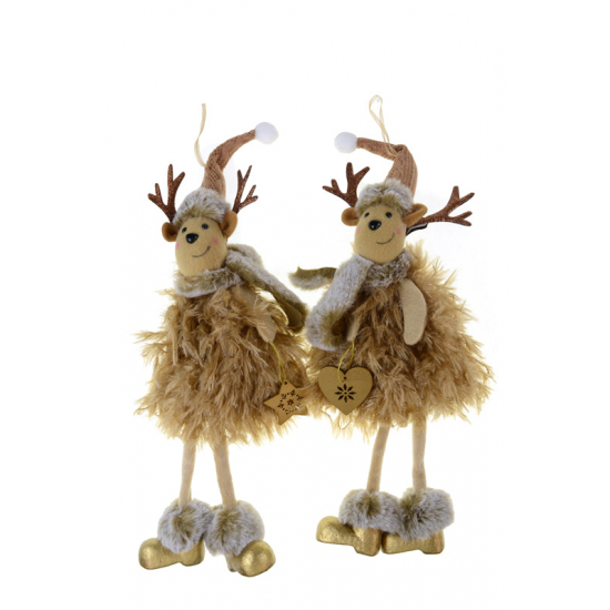 Figura szarvas plüss lógólábú 42cm akasztós barna