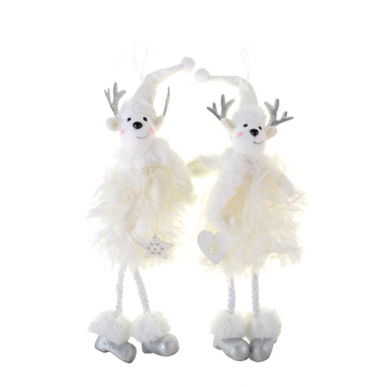 Figura szarvas plüss 42 cm lógólábú akasztós fehér