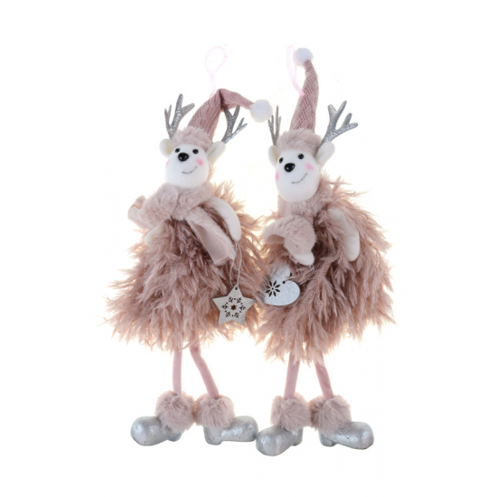 Figura szarvas plüss lógólábú 42cm akasztós rózsaszín