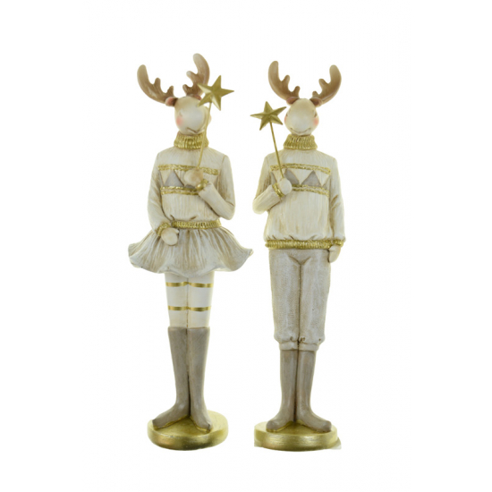 Figura szarvas poly csillag pálcával 5*4.5*21cm 2féle szürke/barna