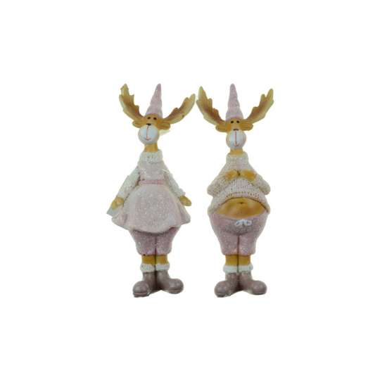 Figura szarvaspár poly/textil 4*3*10.5 2féle rózsaszín