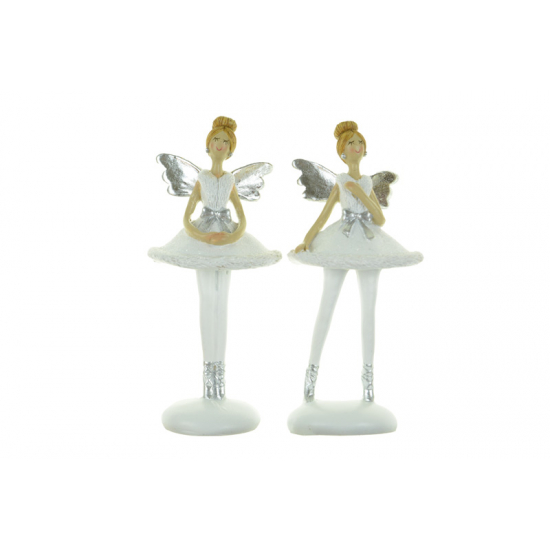 Figura angyal balerina poly 6*5*14cm 2féle fehér/ezüst