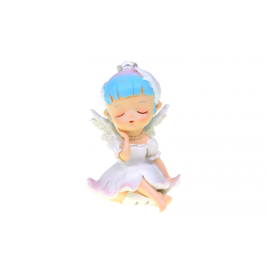 Figura tündérkislány poly ülő 5,5*6*8cm h.kék