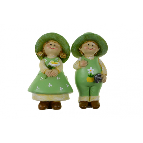 Figura fiú/lány 5.5*4*11cm kertész ruhábán zöld
