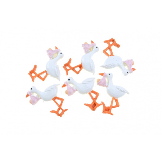 Figura gólya poly 4,2cm s/6 rózsaszín