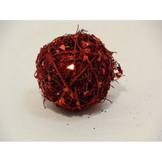 Gömb rattan D10cm glitteres piros