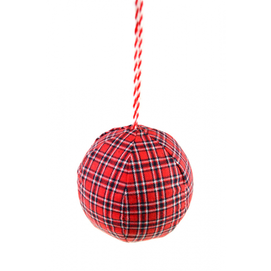 Gömb textil kockás 7X6.8CM piros
